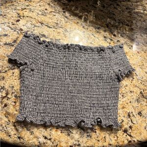 Exoteric black and white crop top off the shoulder xs